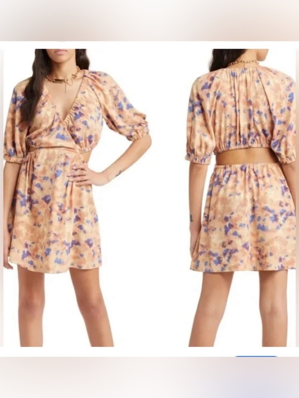 Open Edit Cutout Puff Sleeve Midi Dress XS Floral Boho Western Cottagecore Beach